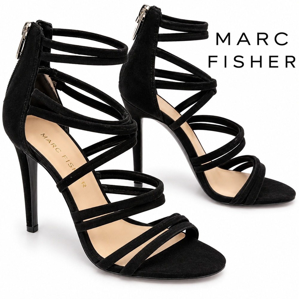 Marc Fisher Womens Black Suede Strappy Stiletto Heel Sandals Size 5.5 M